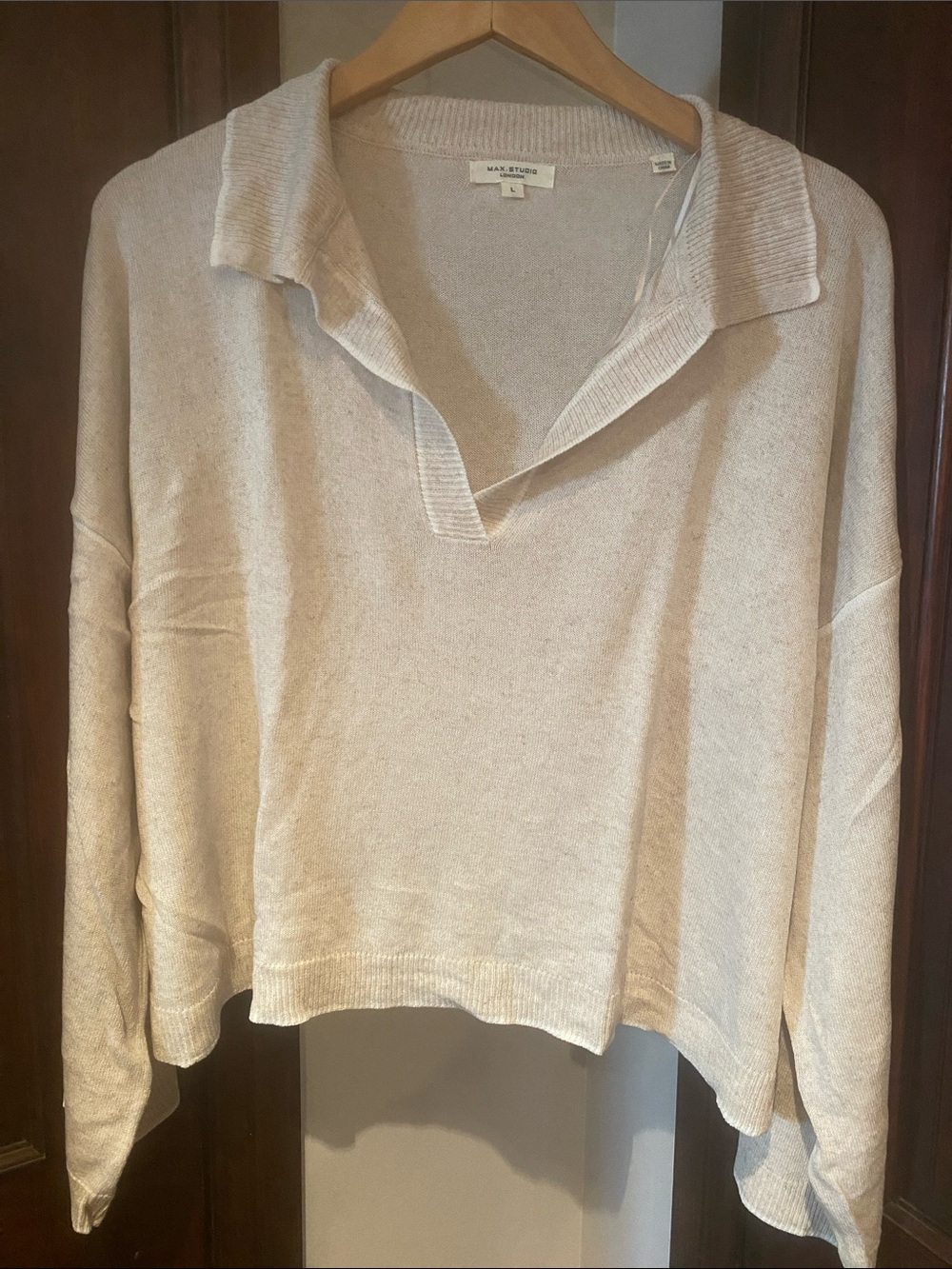 Max Studio Cream Open-Collar Scoop Neck Sweater